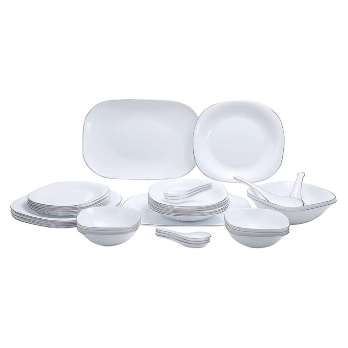 Soft Square Dinner Set, Silver Line, 36 Pieces